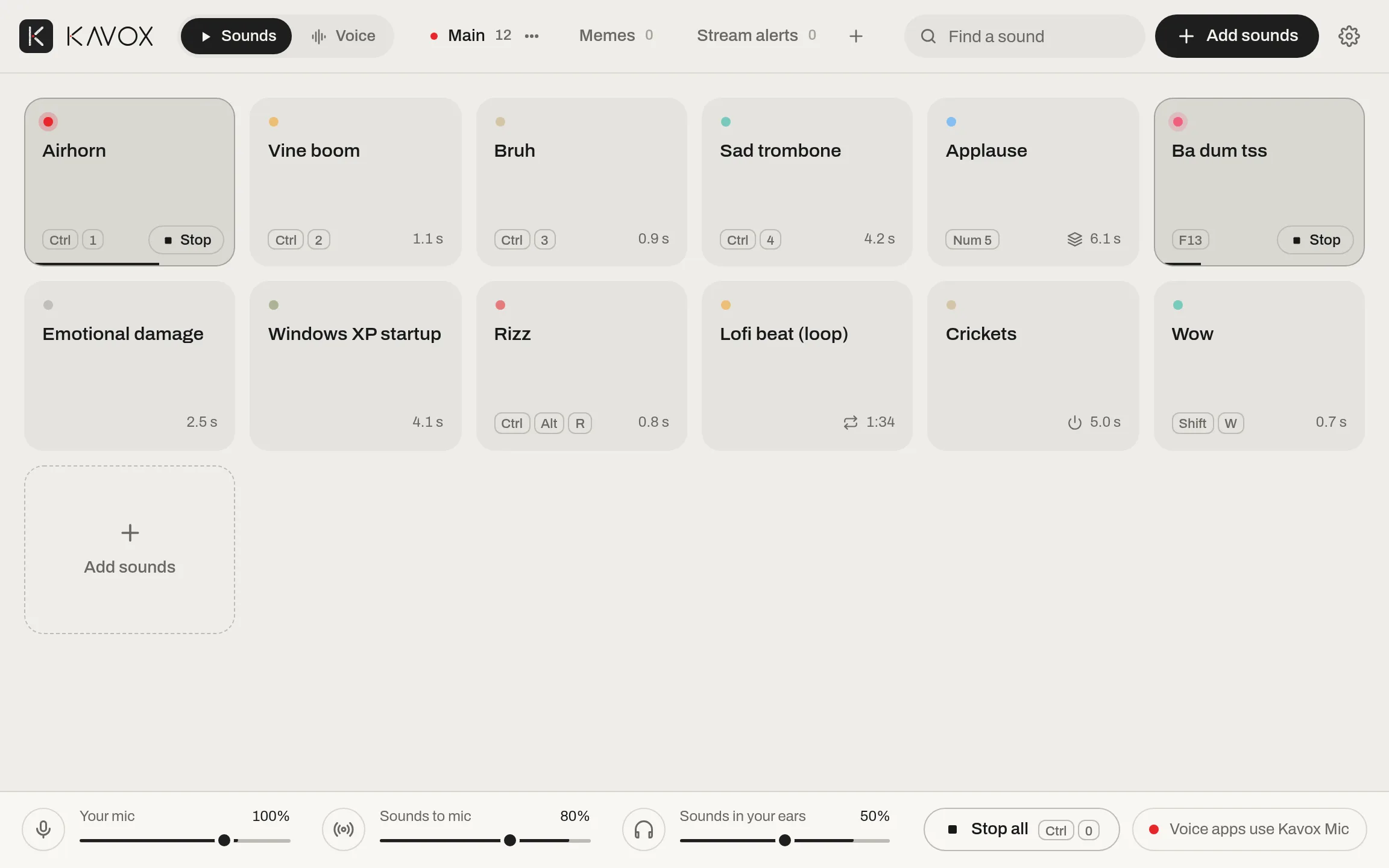 The main board in the light theme