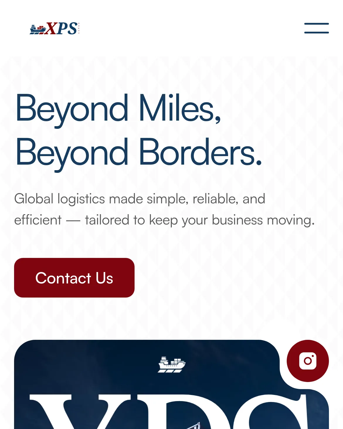 XPS Cargo home page: “Beyond Miles, Beyond Borders.” beside stacked shipping containers behind the XPS Cargo wordmark